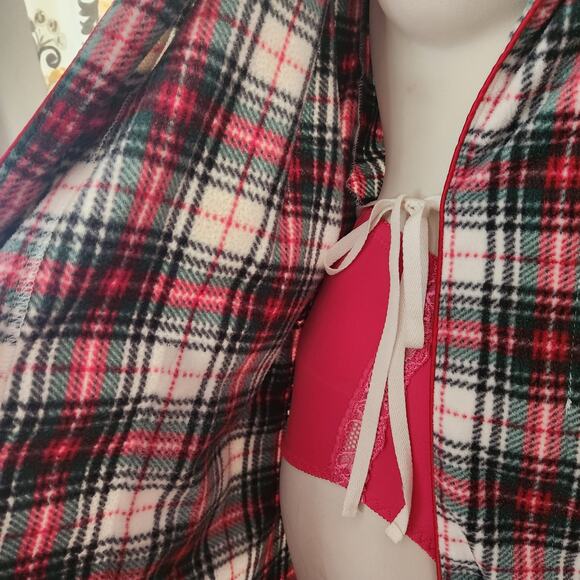 Lauren Ralph Lauren Fleece Robe Women Size XS Plaid Light Pocket Long Sleeve Tie - Picture 6 of 13